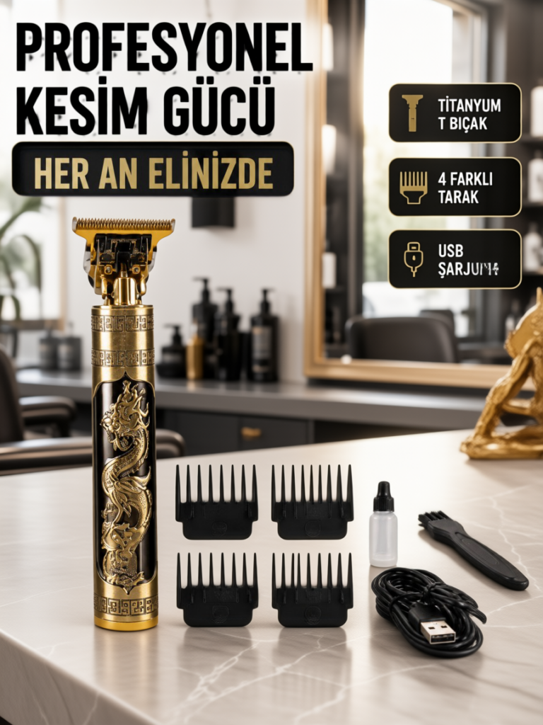 Şarjlı Titanyum Bıçaklı Saç Kesme Makinesi Yeni Nesil