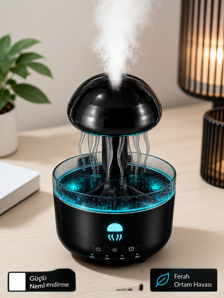 Ultrasonik Denizanası Hava Nemlendirici Sessiz Çalışan RGB Ortam Işıklı Aromaterapi Difüzörü