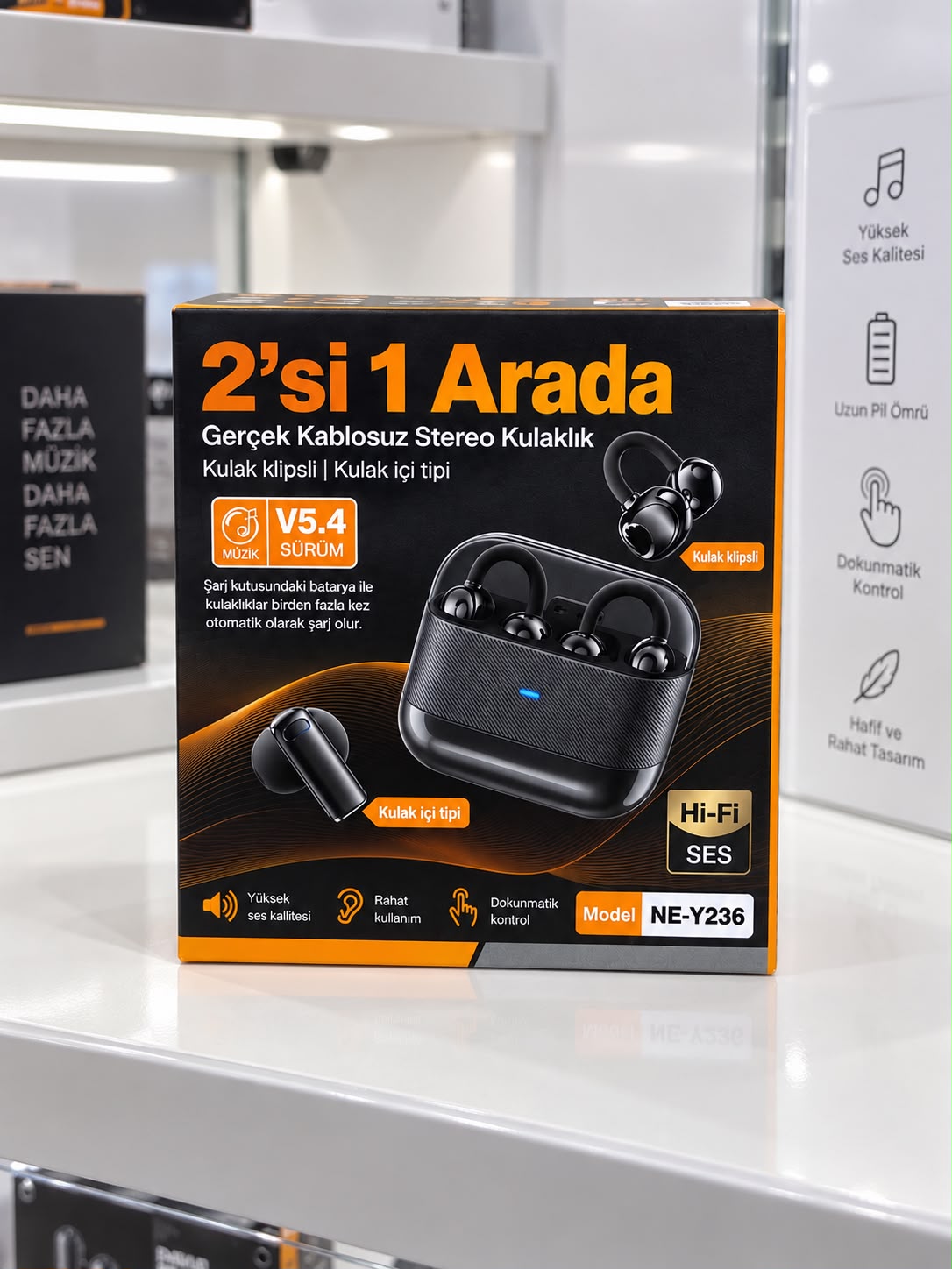 2’si 1 Arada Kablosuz Bluetooth Kulaklık 4 Kulaklıklı Klipsli ve Kulak İçi Tasarım Hi Fi Ses Dokunmatik Kontrol V5.4 Şarj Kutulu Siyah