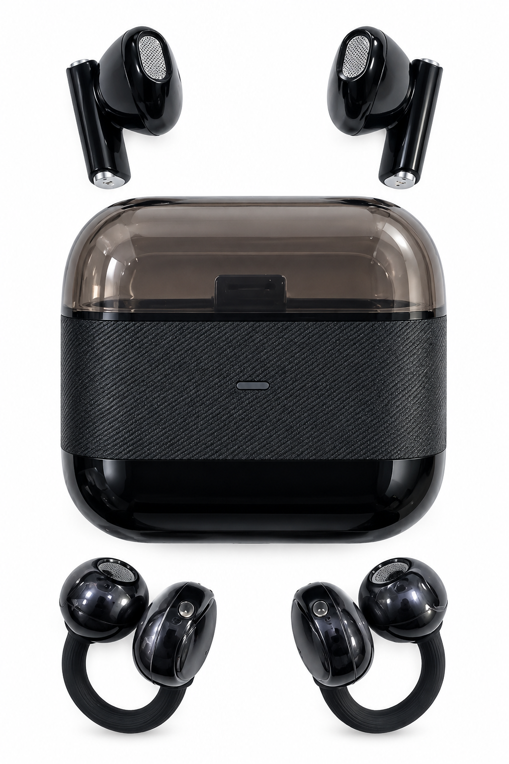 2’si 1 Arada Kablosuz Bluetooth Kulaklık 4 Kulaklıklı Klipsli ve Kulak İçi Tasarım Hi Fi Ses Dokunmatik Kontrol V5.4 Şarj Kutulu Siyah
