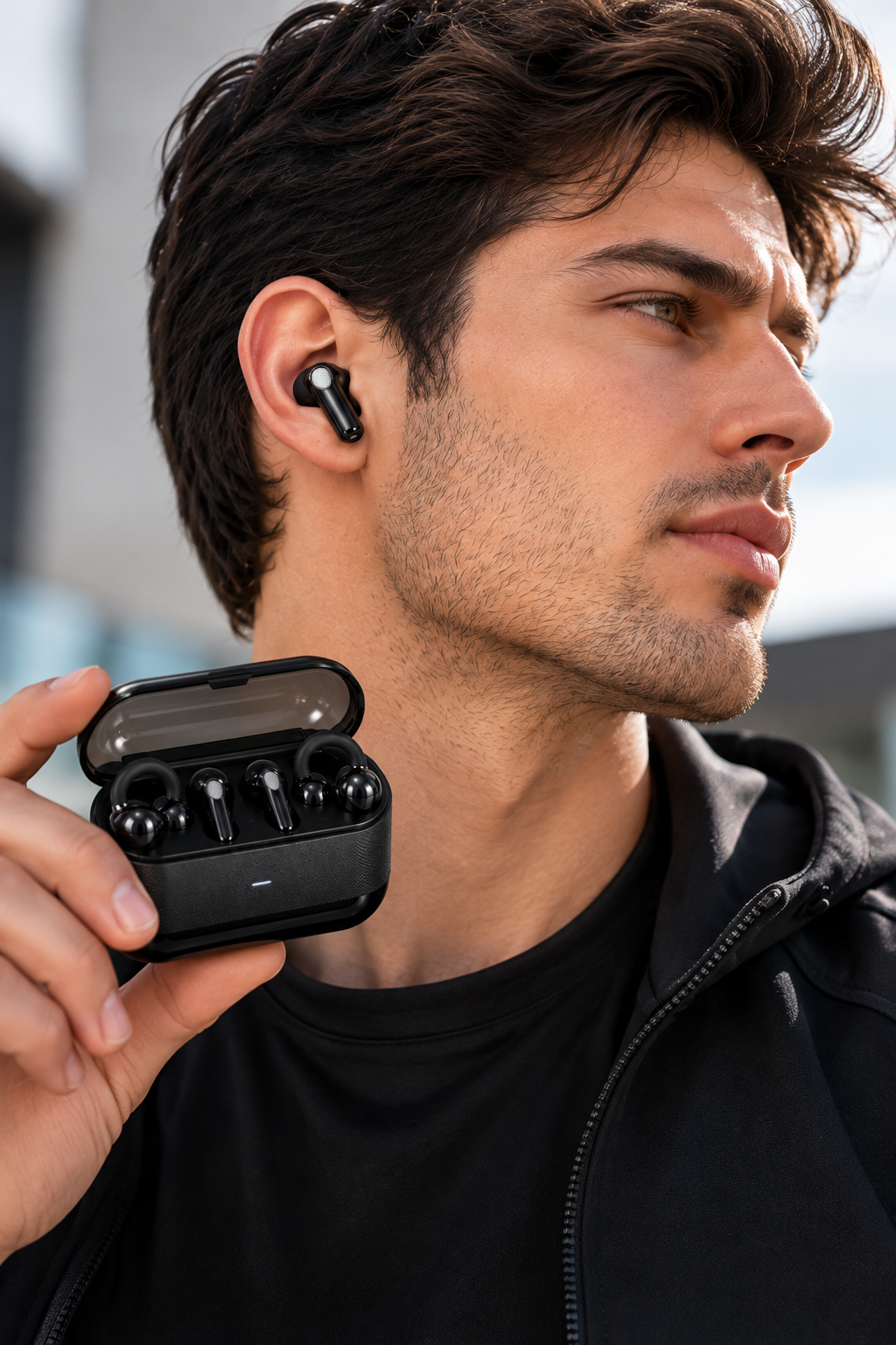 2’si 1 Arada Kablosuz Bluetooth Kulaklık 4 Kulaklıklı Klipsli ve Kulak İçi Tasarım Hi Fi Ses Dokunmatik Kontrol V5.4 Şarj Kutulu Siyah