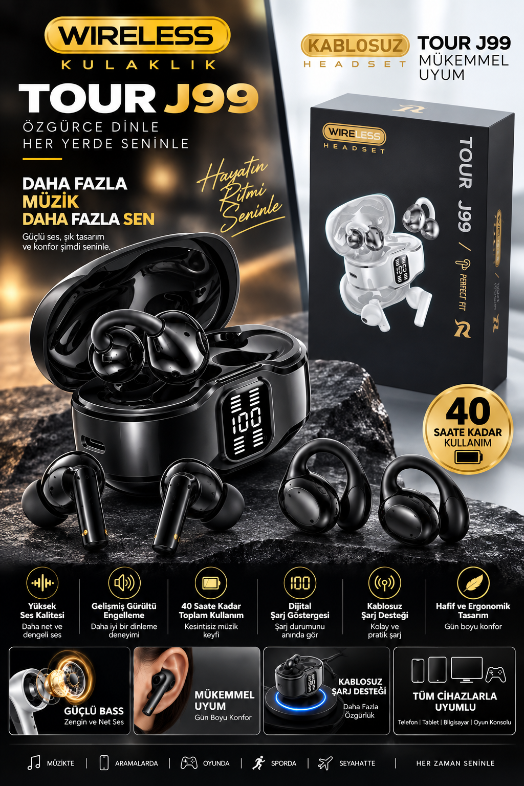 Net Görüşme Deneyimi Sunan 4 Kulaklıklı TWS Kulaklık Seti 6 Mikrofon Destekli